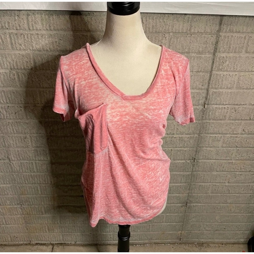 Z Supply Pink Bleached Wash Pocket Tee Women's XS Casual V Neck‎ Short Sleeve